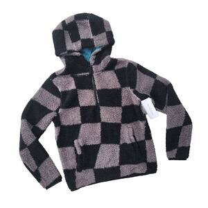 Treasure & Bond Black and Gray Checkered Sherpa Hoodie